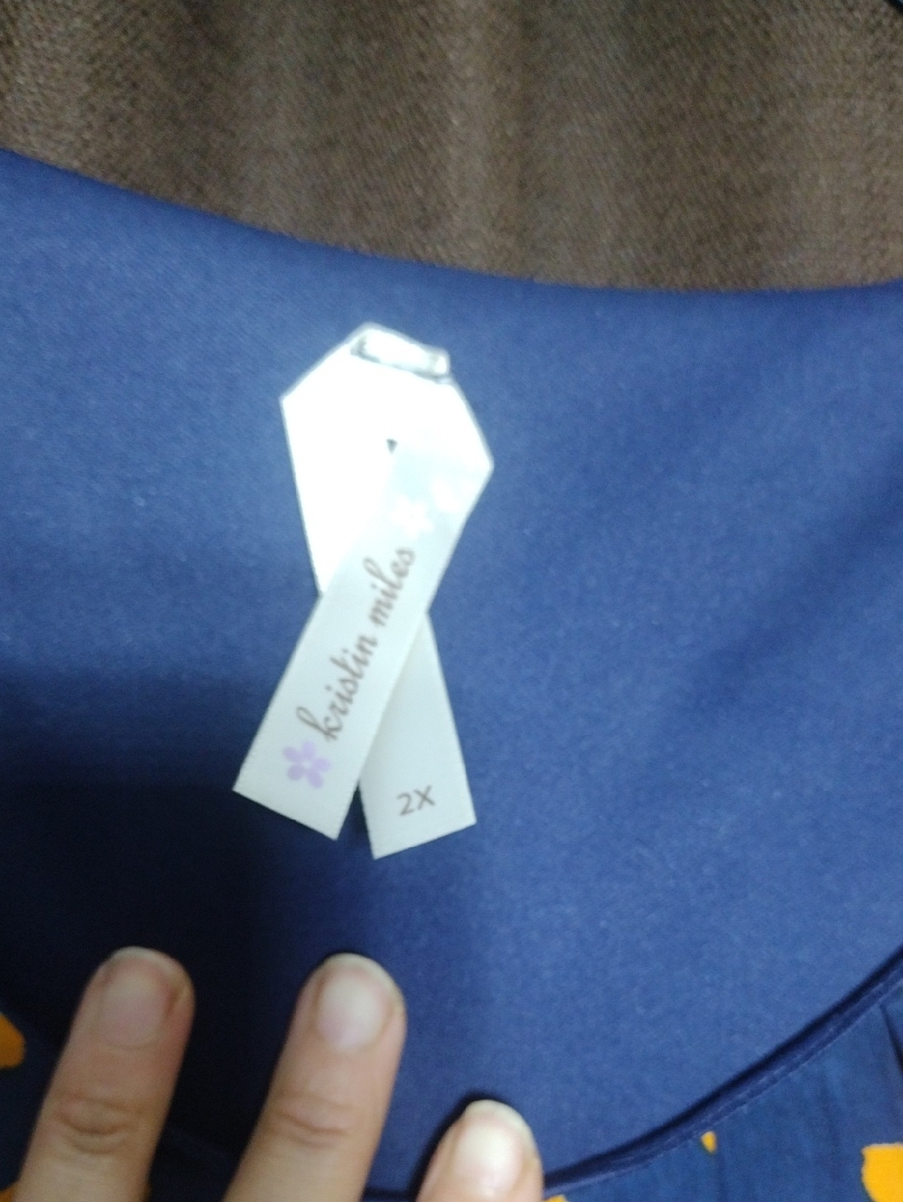 Kristin Miles Navy Dress with Orange Polka Dot Print - Picture 4 of 8